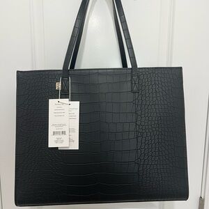 BEIS The Work Tote Black Croc Embossed Tote Bag Large